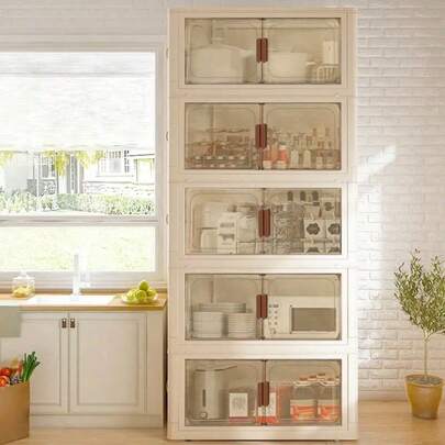 70 cm x 5 layers - Extra-large folding storage cabinet, plastic storage box with lid, baby wardrobe, wheeled foldable stackable container, storage cabinet, folding organizing system suitable for dressing rooms, bedrooms, offices, kitchens, and storage items, room decoration items