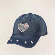 1顶镶钻牛仔棒球帽，欧美风，时尚跨界百搭帽，男女皆宜个性棒球帽 - 貼補愛心牛仔點鑽 - 查看 12