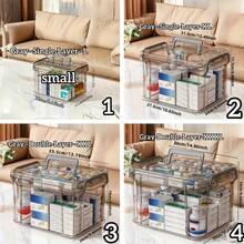 1pc Large Capacity Storage Box With Sturdy Handle And Secure Lid - Multi-Layered Plastic Pill Organizer For Household, Travel & Office, Designed With Plastic For Easy Viewing - Gray - 查看 7