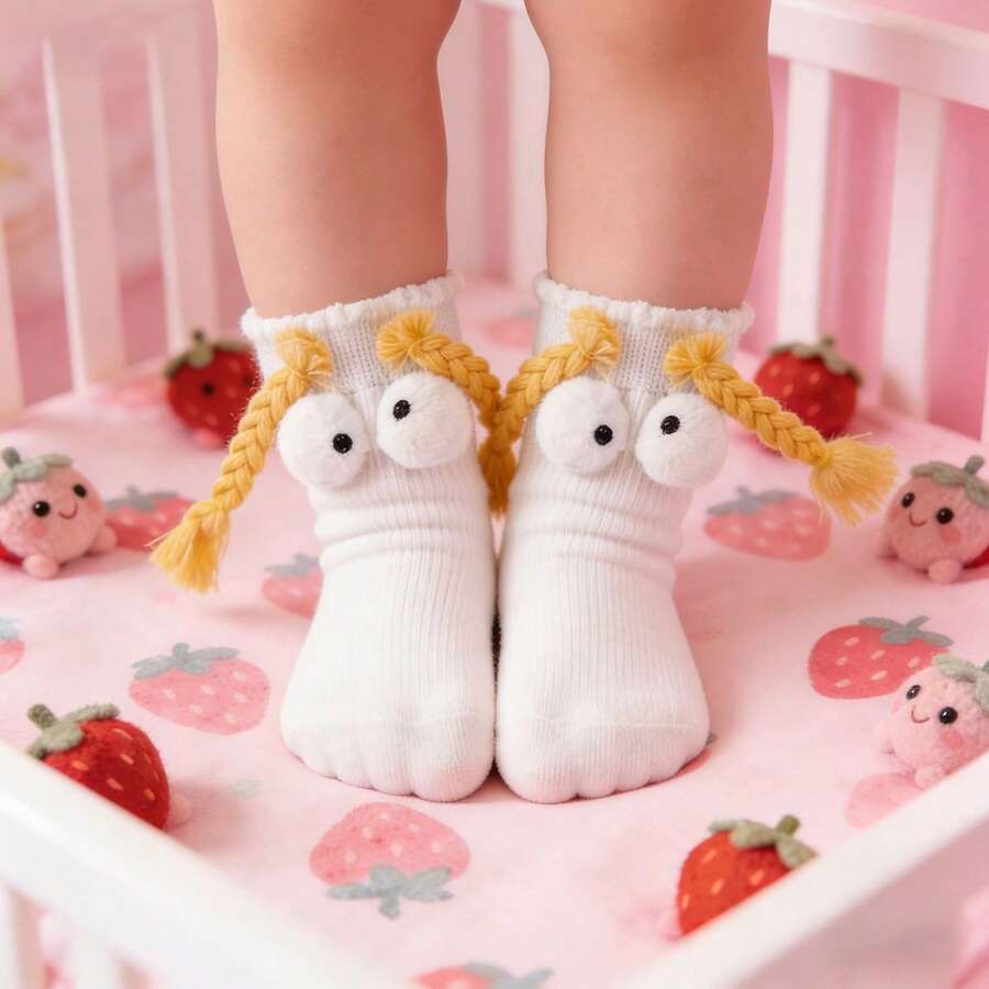 Socks Fashion Cartoon Socks Soft Breathable Toddler Socks With Braids - White - View 1
