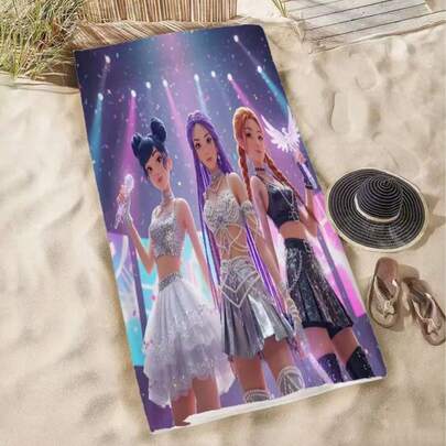 Toalla de playa con impresión de concierto de grupo de chicas idol virtual, de estilo moderno, súper absorbente de microfibra, toalla multiusos de verano para yoga, natación, fitness, camping, mejor regalo para Navidad, Halloween y otras festividades