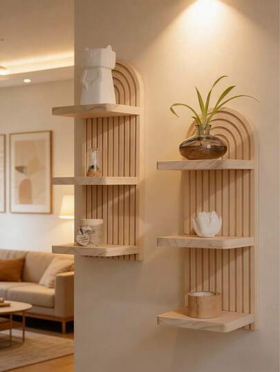 1pc Wooden Boho Style Wave Pattern Wall Hanging Shelf, Can Be Used To Hang And Display Candles, Decorations, Home Decor - Perfect Gift For Halloween And Christmas