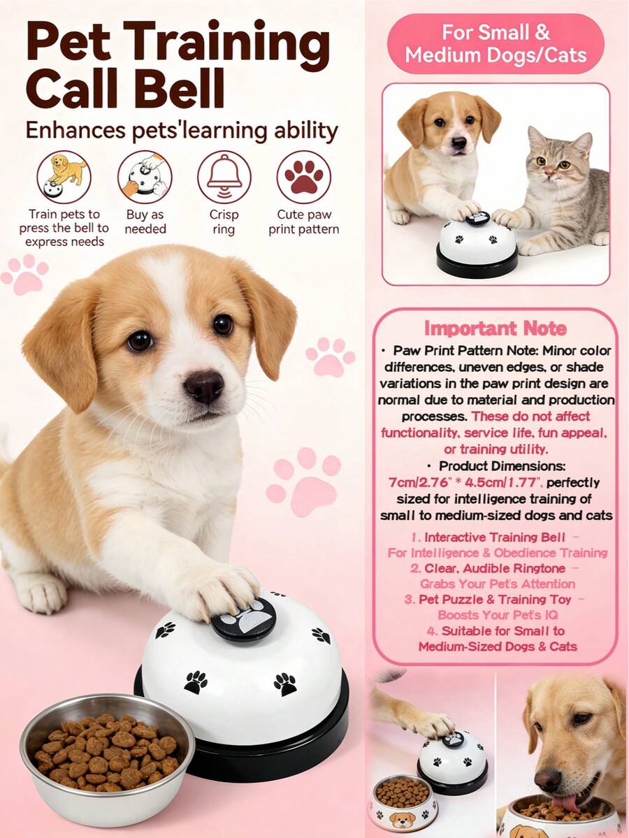 1 pieza Campana de entrenamiento para mascotas, enseña a las mascotas a expresar sus necesidades de alimentación/salida/juego tocando la campana, se usa para entrenamiento de alimentación, entrenamiento de baño, entrenamiento de llamada, mejora la capacidad de aprendizaje e interacción de la mascota, sonido claro y agradable para atraer la atención de la mascota, adecuado para perros/gatos pequeños y medianos, suministros para mascotas