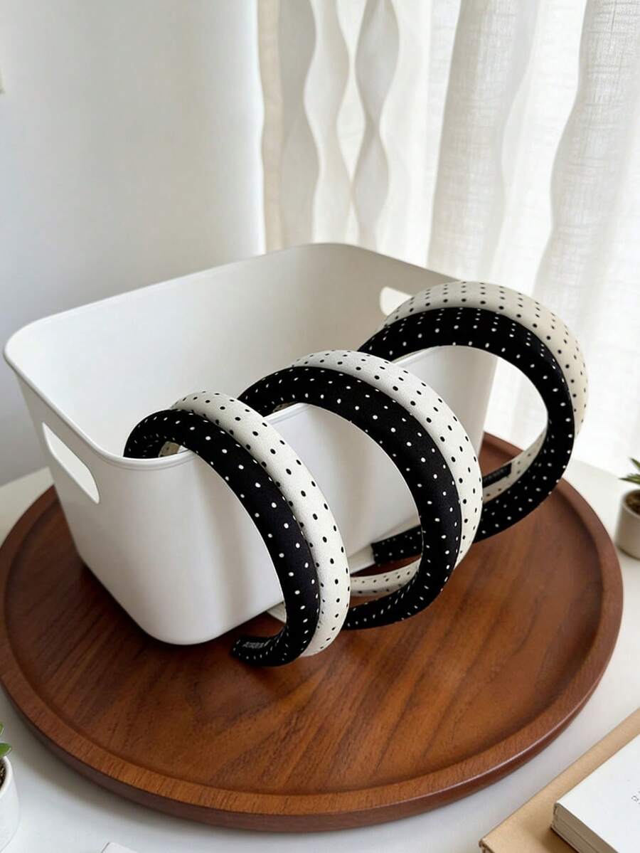 2pcs Polka Dot Black & White Fabric Headbands, Flattering Hairband For Girls - Multicolor - View 1