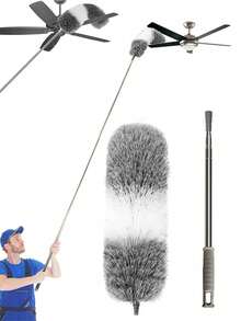 Plumero de microfibra telescópico | Cepillo de limpieza flexible, lavable y extensible para el hogar y la oficina - blanco grisáceo - Ver 2