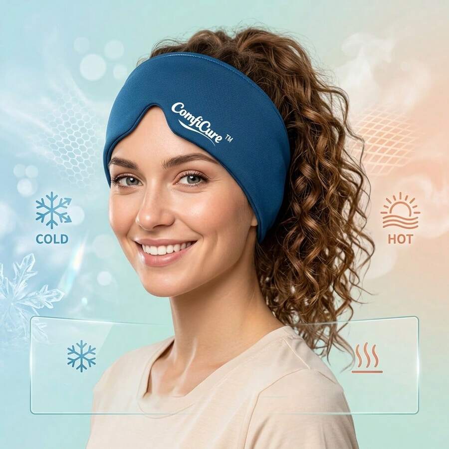 Solid Gel Ice Pack Hat, Multipurpose Solid Gel Cold/Hot Compress Eye Mask, Sleep Cold Compress Face Mask, 360° Cooling Gel Face Mask, Soft & Skin-Friendly Unisex - Navy Blue - View 1