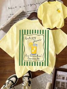 [100% Cotton] Jesus Lemonade Shirt, But My Jesus He Be Makin' Lemonade, Women Graphic Tee Unisex Plus Size Casual Summer Short Sleeve Daily T-Shirt - 黃色 - 查看 1
