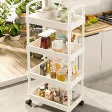 Multifunctional Rolling Utility Cart, 3/4-Tier Mobile Storage Organizer With Wheels, Space-Saving Plastic Shelving Unit, For Kitchen Bathroom Living Room Bedroom Garage, Modern Home Decor, Black/White Options Available - 四層升級款 - 查看 16