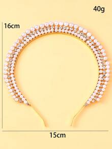 1pc Gold Tone Elegant Bridal Pearl Headband, Rhinestone Baroque Wedding Hair Accessory, Jewelry Gift - Gold - View 6