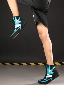 Giày đấm bốc cổ cao dành cho nam, giày võ thuật thoáng khí chống trượt, giày tập luyện đấm bốc trong nhà đế cao su. - Đen và xanh - Xem 3