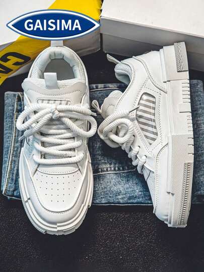 GAISIMA Zapatillas de plataforma con rayas negras y blancas para hombres - Zapatos de moda urbana versátiles para patinar, aptos para todas las estaciones