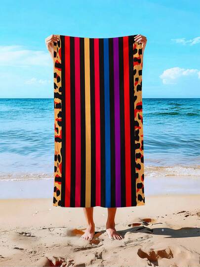 1 chiếc/Khăn tắm biển cỡ lớn kiểu cổ điển kẻ sọc và họa tiết da báo, phù hợp với phong cách nghỉ dưỡng, nhiều kích cỡ, nhanh khô, mềm mại, dễ mang theo, thời trang, chống cát, sợi microfiber siêu thấm hút. Phong cách Bohemian, nhiệt đới, cổ điển, vui nhộn, thích hợp cho yoga, dã ngoại, chống tia UV; thích hợp cho bãi biển, hồ bơi và các hoạt động ngoài trời, vật dụng cần thiết khi đi du lịch, cắm trại, yoga, thể dục, bơi lội, unisex.