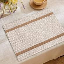 1/2/4/6/8/300pcs Luxury Placemat Set, Featuring Minimalist High-End Brown Plaid Design, Available In Multiple Patterns. Made Of 100% Polyester Fabric Using Digital Printing Technology, Machine Washable, Heat-Resistant, Waterproof And Easy To Clean, Suitable For Party Decoration, Coffee Tables, Dining Tables And Indoor Decor Accessories, Restaurants And Company Gatherings. - Multicolor - View 8