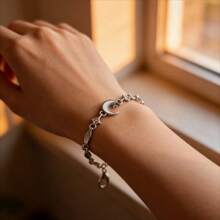1 pieza Pulsera con zirconia en forma de estrella y luna, diseño único y elegante minimalista, pulsera con colgante delicado de estrella y luna, adecuada para amigos, parejas, uso diario, citas, favorecedora y estilizante - Plateado - Ver 3