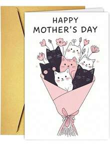 1 pieza Tarjeta del Día de la Madre, diseñada por hija o hijo para mamá, diseño de ramo de gatito lindo, tema del Día de la Madre, incluye flores frescas y bendiciones sinceras - Ver 8