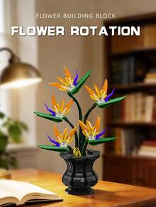 新款永生花中国梅、兰花、竹子、菊花盆栽积木玩具，花束桌面装饰，送给她的生日礼物 - 彩色 - 查看 5