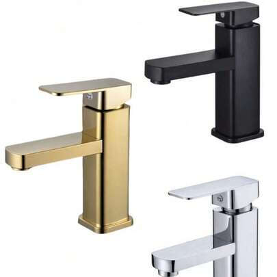 1 pièce Robinet de salle de bain carré noir moderne avec réglage de l'eau chaude et froide, en acier inoxydable, design minimaliste, convient pour le meuble-lavabo, la salle de bain et le camping-car, robinet de salle de bain de camping-car | Finition métallique à la mode | Robinet en acier inoxydable