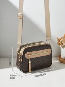 1pc Casual Commuter Women's Crossbody Bag, 4 Zipper Design, Solid Color Personalized Fashion Tassel Polka Dot Pattern, Comfortable Handheld And Shoulder Strap, Large Capacity, Suitable For Travel, Shopping, Commuting - Coffee - View 2