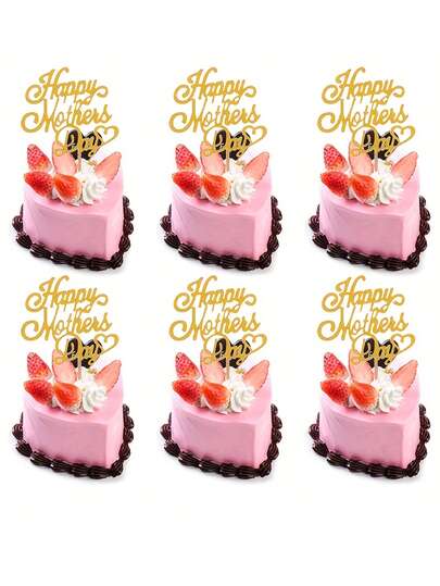 母亲节蛋糕装饰，适用于生日派对和母亲节庆祝蛋糕的装饰，母亲节快乐纸杯蛋糕装饰，亚克力心形镜面雕刻，最佳妈妈，爱母亲纸杯蛋糕装饰插牌