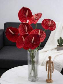 1/3/6/10pcs Artificial Red Calla Lily Flowers And Flamingo Tail Decor, Red Ginger, Fake Flowers, Suitable For Wedding, Office, Party, Hotel, Home Desk Decoration, Indoor, Dining Table, Home, Desk, Seasonal, Outdoor Garden, DIY, Room Aesthetics, Wedding, Wall, Kitchen, Mother's Day Gift, Artificial Flower Bouquet - Red - View 8