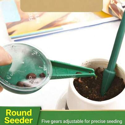 1/2件套播种器，蔬菜手动播种器，多功能园艺工具，小粒谷物播种器。多功能园艺播种器，5档精准控制，适用于不同尺寸的种子，采用优质PP材质，无异味，更厚更耐用，小巧便携，操作简便，并配有打孔器，实现播种和打孔一体化。