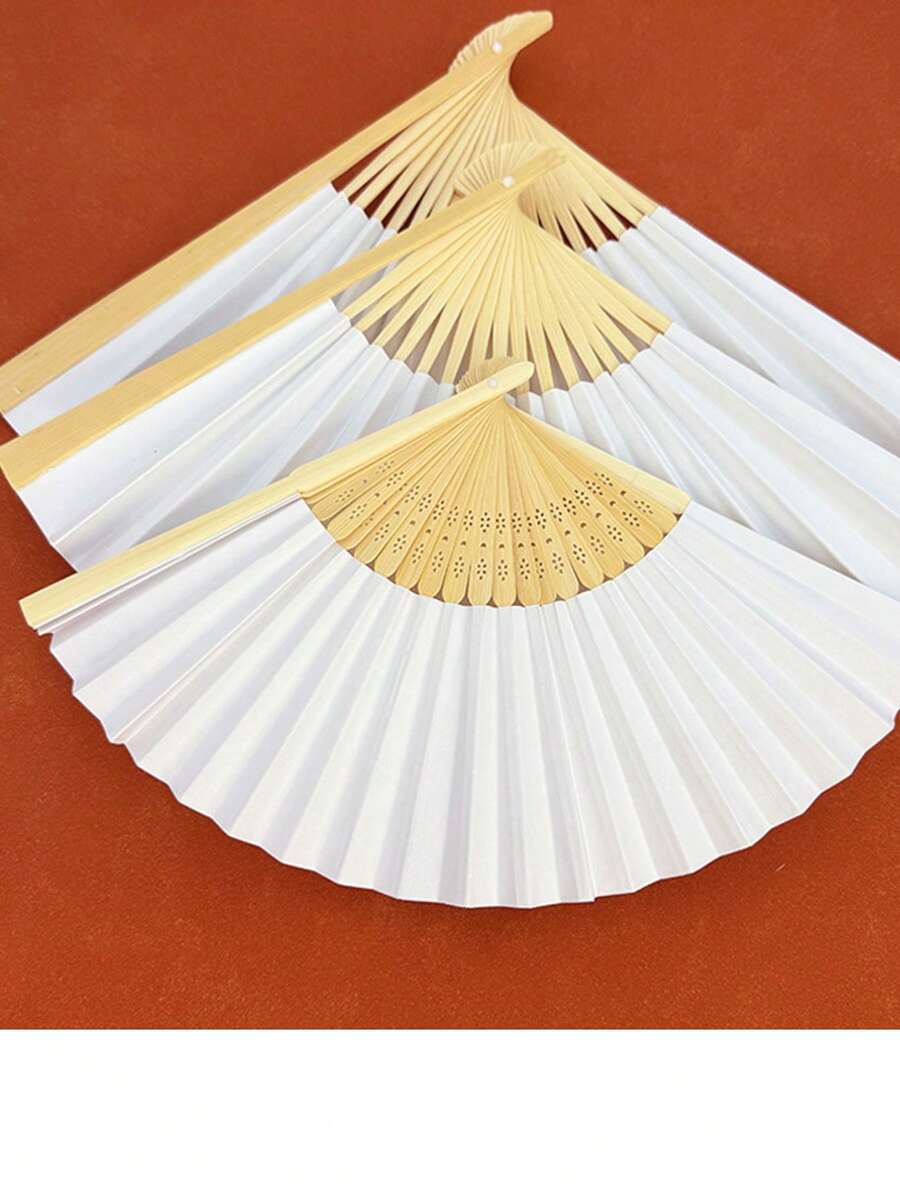 3 chiếc quạt xếp, quạt giấy tự làm để vẽ thư pháp, quạt sơn mài, quạt giấy gạo kiểu cổ điển. - 3pcs - Xem 1