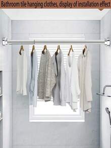 Bộ 2 thanh treo quần áo bằng kim loại có thể điều chỉnh, thanh treo đồ kéo dài, thanh treo rèm tắm, giá phơi đồ, giá treo đồ bền chắc không cần khoan, thích hợp cho phòng ngủ, phòng tắm, phòng giặt, tủ quần áo, có chức năng vách ngăn phòng với đầu bằng nhựa. - A - Xem 2