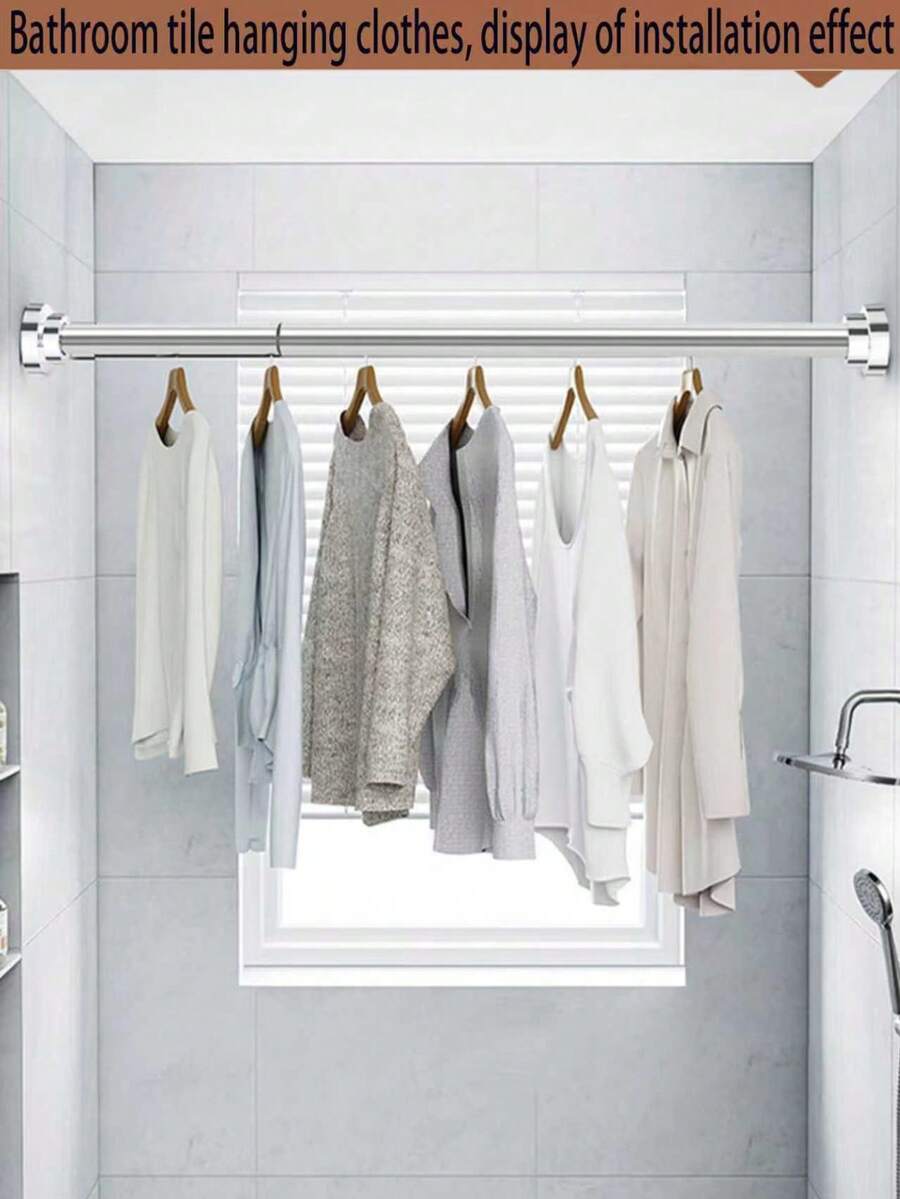 Bộ 2 thanh treo quần áo bằng kim loại có thể điều chỉnh, thanh treo đồ kéo dài, thanh treo rèm tắm, giá phơi đồ, giá treo đồ bền chắc không cần khoan, thích hợp cho phòng ngủ, phòng tắm, phòng giặt, tủ quần áo, có chức năng vách ngăn phòng với đầu bằng nhựa.