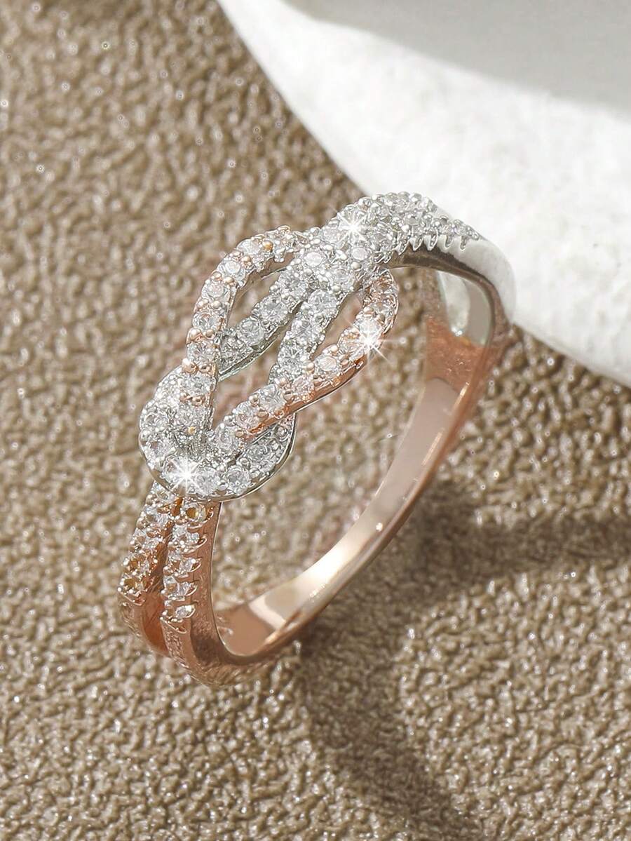 1枚优雅女士结婚戒指，合成圆形立方氧化锆，奢华派对风格，订婚首饰，适合日常和正式场合佩戴 - 玫瑰金 - 查看 1