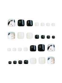 24pcs Black Leopard Print Gold Foil Short Toe Nail Stickers, Suitable For Women's Daily, Travel, And Vacation Use Press On Nails - Multicolor - View 2