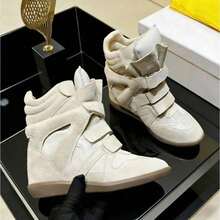 2026 IS New Classic Women's Casual High-Top Sneakers With 8cm Invisible Height Increase, Round-Toe Triple-Lace Design Suede Wedge Women's Shoes, Casual Retro Style, Comfortable And Versatile Campus Style. Triple Pairs Of Laces With Suede Splicing Craft, High Recognizability. Built-In Invisible Height Increase, Easy To Put On And Take Off, Unique Style Comfortable Height-Increasing Suede Women's Shoes Integrating Retro And Modern Fashion Sense. - 白色 - 查看 4