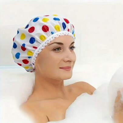1个高品质可调节印花浴帽，适用于美发沙龙、水疗中心，防水可重复使用，带松紧带，超大加厚浴帽，适合沙龙、水疗中心、旅行、健身房使用。