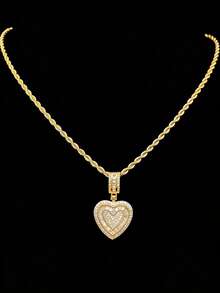 1pc Cubic Zirconia Heart Shaped Pendant On 1pc Stainless Steel Snake Chain Necklace, Hip-Hop Retro Pendant Necklace For Women, Suitable For Daily Wear Or Parties, Mother's Day, Valentine's Day Gift - Vàng - Xem 8