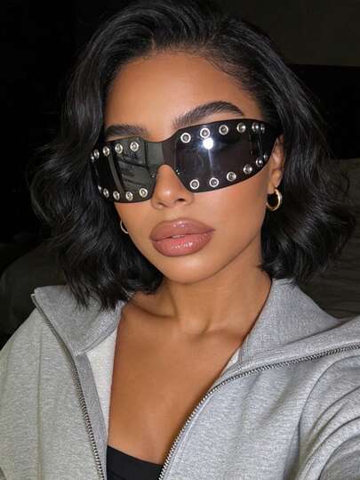 نظارة شمسية بدون إطار بطراز بانك للنساء، نظارات مستقبلية شخصية للجنسين، مناسبة للارتداء اليومي، التصوير الشارعي، العطلات، السفر، الشاطئ الصيفي، الخارجي، اكسسوارات السفر والشاطئ