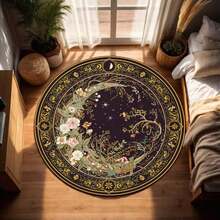 Floral Round Rug, Moon And Stars Boho Carpet, Mystical Art Nouveau Circle Living Room Decor, Witchy Home Idea No Pile On Floor - 1PC - 查看 7