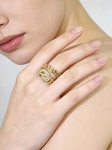 1 pieza Anillo abierto con hebilla de cinturón de diseño único y de moda, micro-incrustado con circonita, anillo de mujer chapado en cobre con circonita incrustada - MX004 - Ver 3