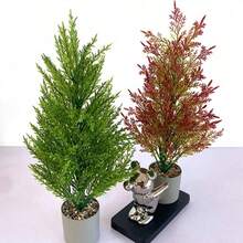 Bộ 6 cây bách nhân tạo trang trí Giáng sinh nhỏ, cây cảnh trong nhà, hoa giả, cây nhỏ không kèm chậu. - màu xanh lá - Xem 8