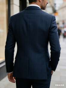 3pcs Men's Plaid Gentleman Suit Set Jacket Vest Pants Slim Suit Versatile For Casual Business Party Wedding Stage Show Blue Size XS-XXXL Fall Winter Clothes For Men - 霧霾藍 - 查看 2