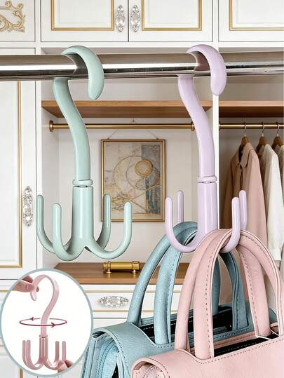 1个360度旋转四爪挂钩，适用于晾晒衣柜衣物和领带袋，干湿两用 - 多功能挂包和领带架，节省空间，整洁有序，男女皆宜，衣柜收纳好帮手，家居达人和时尚爱好者的理想礼物，颜色随机发货