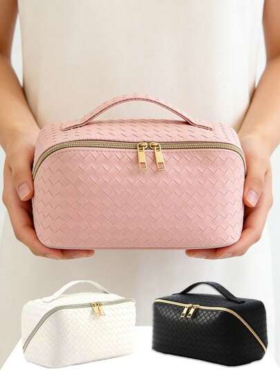 1 pieza Bolsa de maquillaje para viajes, de piel sintética, bolsa de almacenamiento de cosméticos, organizador impermeable para baño/inodoro, bolsa de cosméticos multifuncional, de gran capacidad para mujer, esencial de viaje, accesorios de viaje, esencial de crucero, regalo de cumpleaños, regalo de dama de honor, regalo de maestro, regalo para mujer, nuevo lanzamiento de primavera