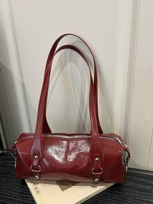 1pc Fashion Armpit Shoulder Bag, Red Vintage Handbag For Women - Burgundy - View 9