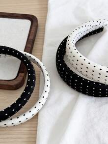 2pcs Polka Dot Black & White Fabric Headbands, Flattering Hairband For Girls - Multicolor - View 6