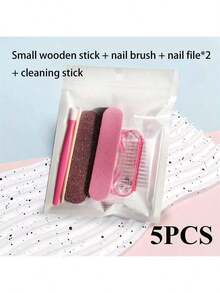 Bộ dụng cụ làm móng tay và móng chân mini 5 món - Giũa móng hai mặt dùng một lần, que đẩy biểu bì bằng gỗ, que đẩy biểu bì màu cam, cọ làm sạch móng, dụng cụ chăm sóc móng | Sản phẩm làm đẹp cao cấp bán chạy nhất - Phong cách ngẫu nhiên - Xem 3
