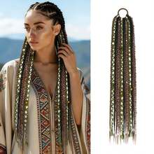 15 piezas Sujetadores de coleta con trenzado estilo bohemio, extensiones de cabello trenzado vikingo de 20 pulgadas de largo con ligas para el cabello, piezas de cabello sintético natural y ligero, adecuado para festivales y fiestas de disfraces - Multicolor - Ver 14