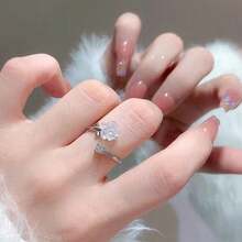 1 pieza Anillo floral de moda adecuado para uso diario - Plateado - Ver 2