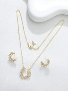 3 件套 18K 镀金铜方晶锆石耳钉、项链吊坠首饰套装、女士奢华婚礼礼物 - 金黃色 - 查看 8