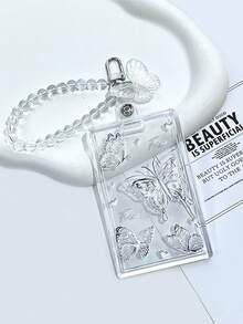 1 chiếc bao đựng thẻ hình bướm thần tiên nhỏ trong suốt dành cho sinh viên, thẻ học sinh, thẻ trường học, bao đựng thẻ dạng túi trượt, bao bảo vệ danh thiếp hình hạt đậu tình yêu. - Nhiều màu - Xem 5