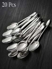 10pcs Vintage Pattern Stainless Steel Tea Spoons, Durable Polished Small Spoons, Reusable For Coffee, Tea, Desserts, Ice Cream And Home Gatherings - View 6