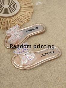 儿童时尚拖鞋，新款夏季圆头蝴蝶结设计时尚女童沙滩拖鞋 - 香檳色 - 查看 4