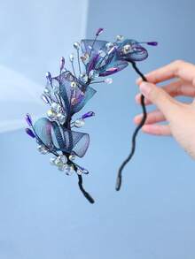 1 pieza Elegante corona de princesa de moda para mujer, diadema de accesorio para el cabello con diamantes de imitación de lujo para cumpleaños/boda, para verano y playa - Multicolor - Ver 11